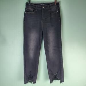 Judy Blue Womens Black High Rise Destroyed Hem Cropped Straight Jeans Size 29